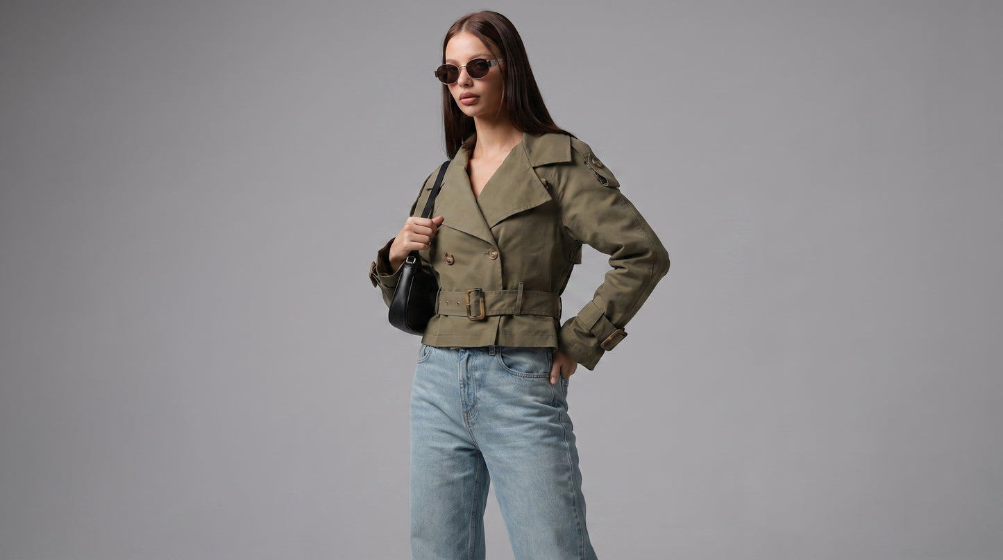 L'loen Mistral Crop Trençkot – haki – ana ürün görseli