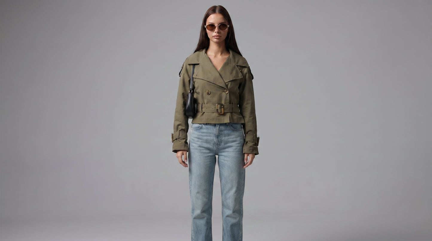 L'loen Mistral Crop Trençkot – haki – detay görseli 3