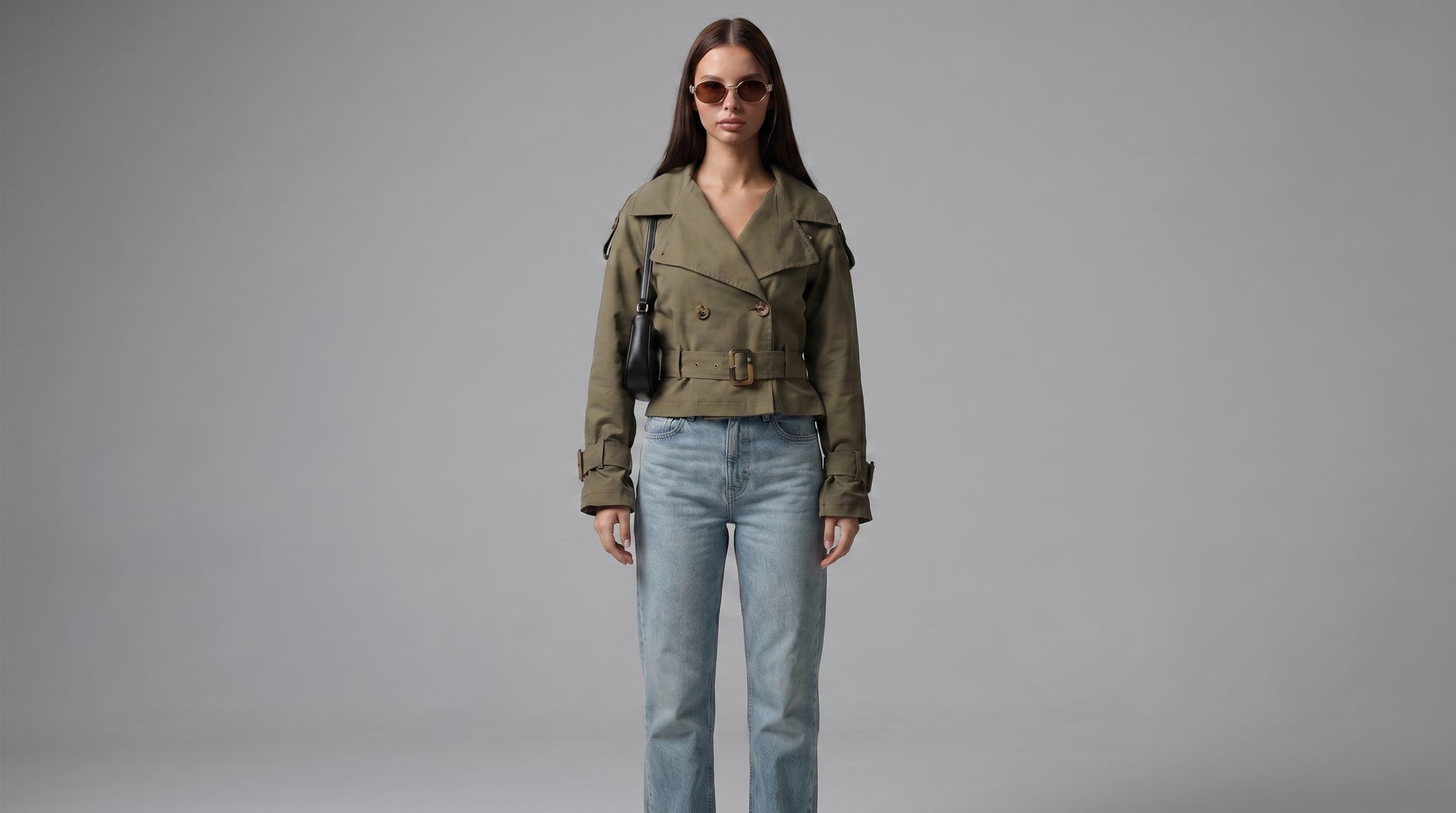 L'loen Mistral Crop Trençkot – haki – detay görseli 3