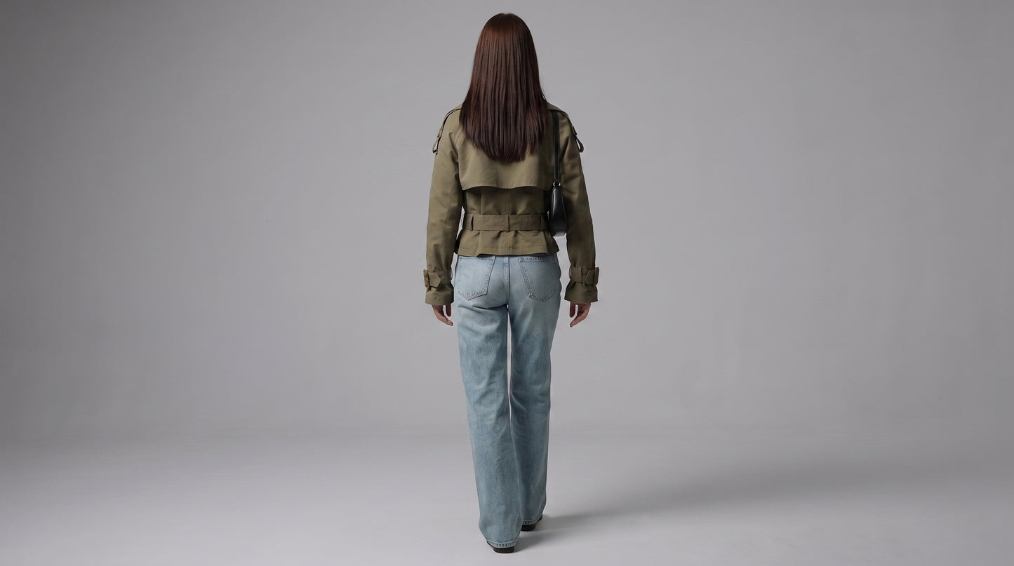 L'loen Mistral Crop Trençkot – haki – detay görseli 2